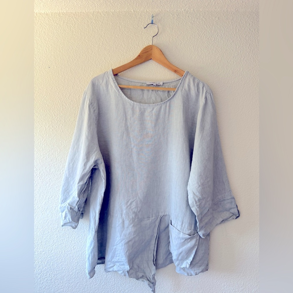 UN COEUR EN ETE Lagenlook Front Pocket Italian Made Linen Top